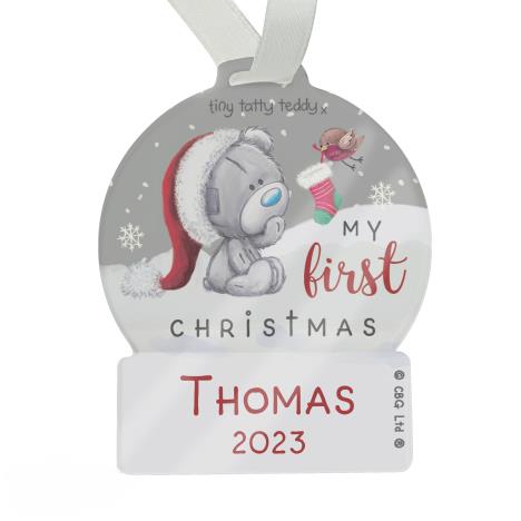 Personalised First Christmas Tiny Tatty Teddy Acrylic Snow Globe Decoration £12.99